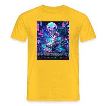 Neon Corgi Cybernetic Era Vaporpunk 2049 - Men's T-Shirt - yellow - Front - AI Model Male 178 dark (178cm)