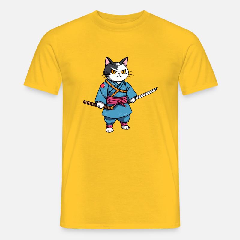 Samurai-Katze #43 - Männer T-Shirt - Gelb