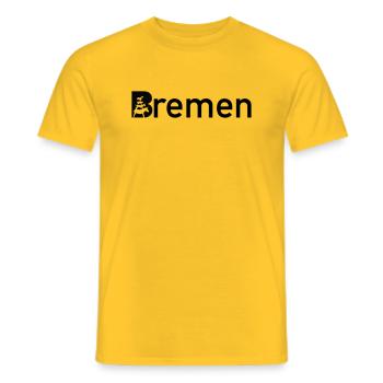 Bremen town sign skyline with Bremen Town Musician - Men's T-Shirt - yellow - Front - AI Model Male 178 dark (178cm)