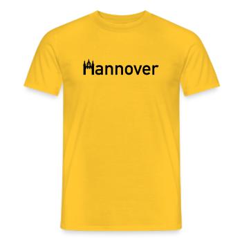Hanover Town Sign Skyline with New Town Hall - Men's T-Shirt - yellow - Front - AI Model Male 178 dark (178cm)