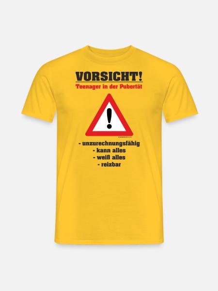 Vorsicht Teenager in der Pupertät - Männer T-Shirt - Gelb