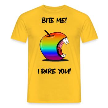 Gay Pride Apple BITE ME - Men's T-Shirt - yellow - Front - AI Model Male 178 dark (178cm)