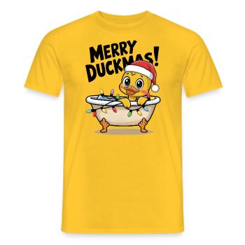 Duck Ducks Christmas Farmer Funny Merry Duckmas - Men's T-Shirt - yellow - Front - AI Model Male 178 dark (178cm)