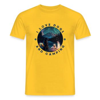 I Love Dogs And Camping und Berge Coole Art-Motive - Männer T-Shirt - Gelb - Vorne - AI Model Male 178 dark (178cm)