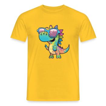 Kawaii Cute Happy Colorful Dino with Sunglasses - Men's T-Shirt - yellow - Front - AI Model Male 178 dark (178cm)