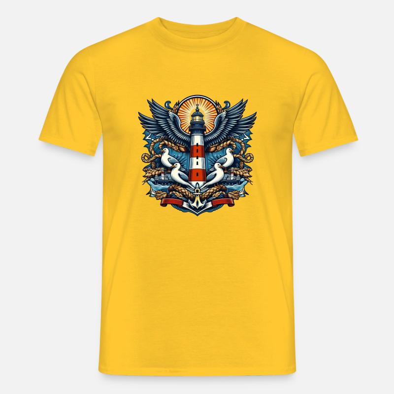 Leuchtturm mit Möwen - Männer T-Shirt - Gelb