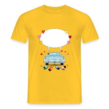 Hochzeitsauto mit Sprechblase in Turkis - Männer T-Shirt - Gelb - Vorne - AI Model Male 178 dark (178cm)