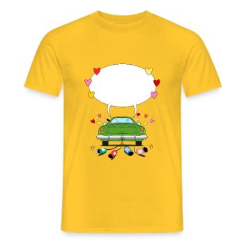Voiture de mariage avec bulle de dialogue en vert - T-shirt homme - jaune - Devant - AI Model Male 178 dark (178cm)