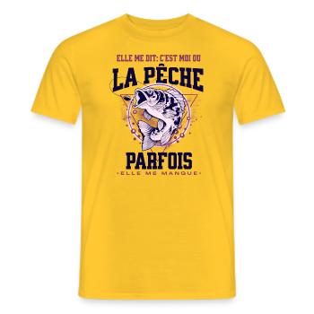 elle me dit , c'est moi ou la pêche... - T-shirt homme - jaune - Devant - AI Model Male 178 dark (178cm)