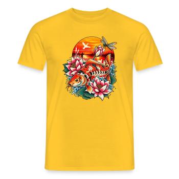 Carpe_ko_et_lotus_au_coucher_du_soleil - Männer T-Shirt - Gelb - Vorne - AI Model Male 178 dark (178cm)