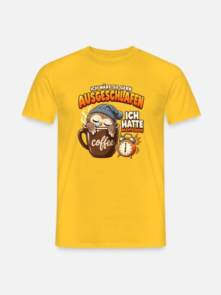 Nachtschicht: Müde Eule mit Kaffee - Männer T-Shirt - Gelb