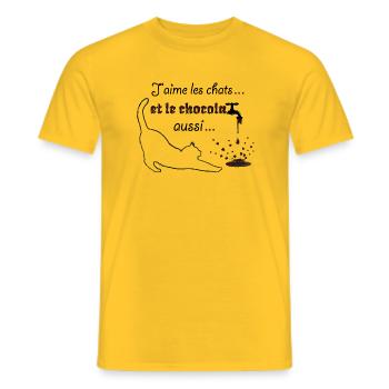 J'aime les chats et le chocolat - Humour - T-shirt homme - jaune - Devant - AI Model Male 178 dark (178cm)