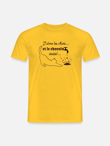J'aime les chats et le chocolat - Humour - T-shirt homme - jaune