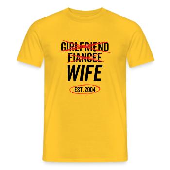 Girlfriend Fiancée Wife Est 2004 - Men's T-Shirt - yellow - Front - AI Model Male 178 dark (178cm)