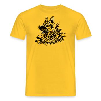 German Shepherd on Retro Banner No. 2 - Men's T-Shirt - yellow - Front - AI Model Male 178 dark (178cm)