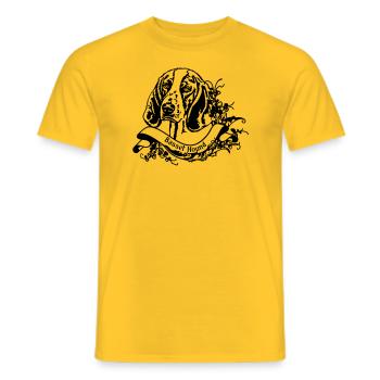 Basset Hound an Retro Banner - Men's T-Shirt - yellow - Front - AI Model Male 178 dark (178cm)
