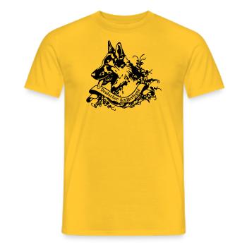 Old German Shepherd on Retro Banner - Men's T-Shirt - yellow - Front - AI Model Male 178 dark (178cm)