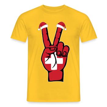 Schweiz Flagge Weihnachten Peace Symbol - Männer T-Shirt - Gelb - Vorne - AI Model Male 178 dark (178cm)