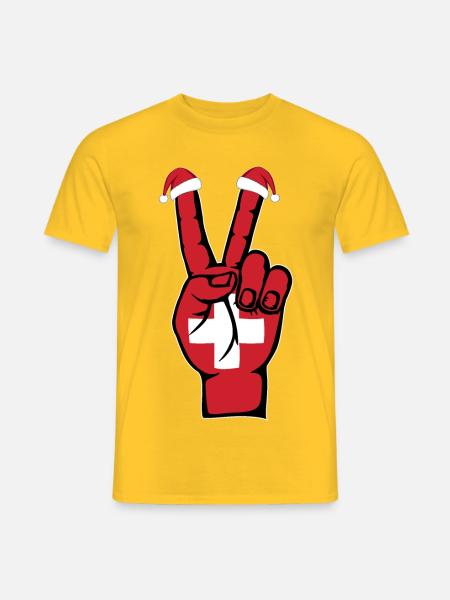 Schweiz Flagge Weihnachten Peace Symbol - Männer T-Shirt - Gelb