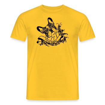 French Bulldog on Retro Banner - Men's T-Shirt - yellow - Front - AI Model Male 178 dark (178cm)