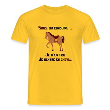 boire ou conduire je m'en fou je rentre en cheval - T-shirt homme - jaune - Devant - AI Model Male 178 dark (178cm)