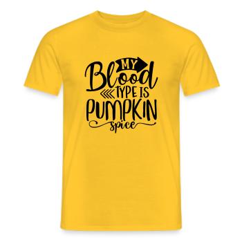 My blood type is pumpkin spice 01 - Men's T-Shirt - yellow - Front - AI Model Male 178 dark (178cm)