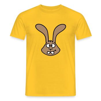 Lapin regarde, plisse les yeux, grimace, drôle, sourire idiot - T-shirt homme - jaune - Devant - AI Model Male 178 dark (178cm)