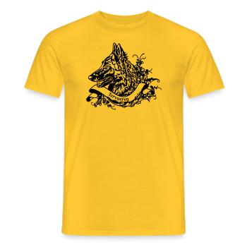 Tervueren Malionis on Retro Banner - Men's T-Shirt - yellow - Front - AI Model Male 178 dark (178cm)