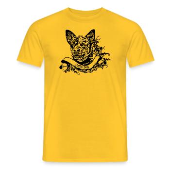 Cattle Dog an Retro Banner - Men's T-Shirt - yellow - Front - AI Model Male 178 dark (178cm)