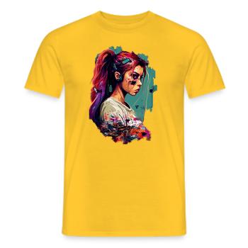 Stylische Gamerin Digital Art - Männer T-Shirt - Gelb - Vorne - AI Model Male 178 dark (178cm)