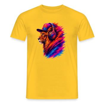 Lion with Headphones – Music & Streetwear - Men's T-Shirt - yellow - Front - AI Model Male 178 dark (178cm)