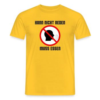 Kann nicht reden, muss essen. Schwarz - Männer T-Shirt - Gelb - Vorne - AI Model Male 178 dark (178cm)