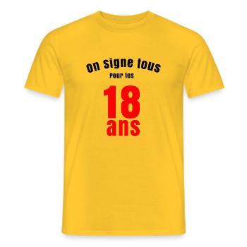 On signe tous pour tes 18 ans - Cadeau 18 ans - T-shirt homme - jaune - Devant - AI Model Male 178 dark (178cm)