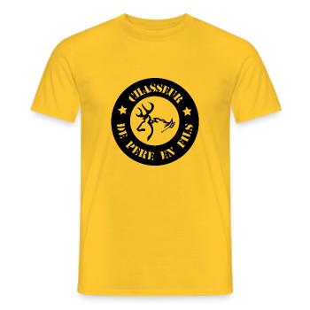 Chasseur de père en fils - Chasse - T-shirt homme - jaune - Devant - AI Model Male 178 dark (178cm)