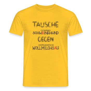 TAUSCH Schweinehund Wollmilchsau - Männer T-Shirt - Gelb - Vorne - AI Model Male 178 dark (178cm)