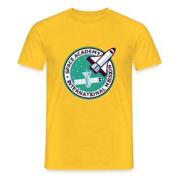 "Vintage Space Academy International" - Men's T-Shirt - yellow - Front - AI Model Male 178 dark (178cm)