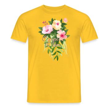 CARPE DIEM Watercolor Flowers Bouquett 1 - Men's T-Shirt - yellow - Front - AI Model Male 178 dark (178cm)