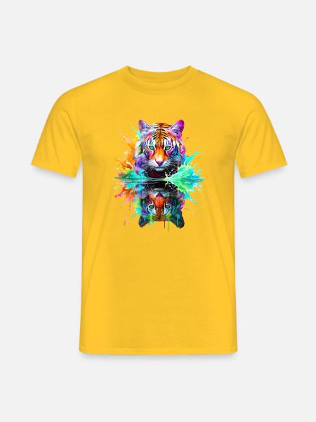 Bemalte Tiger-Reflexion - Männer T-Shirt - Gelb