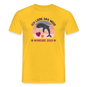 Nordsee Urlaub 2023 Ich liebe das Meer Wale - Männer T-Shirt - Gelb - Vorne - AI Model Male 178 dark (178cm)