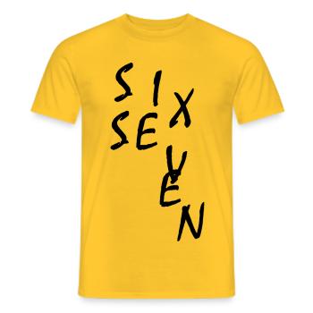 Six Seven Meme 67 - Männer T-Shirt - Gelb - Vorne - AI Model Male 178 dark (178cm)