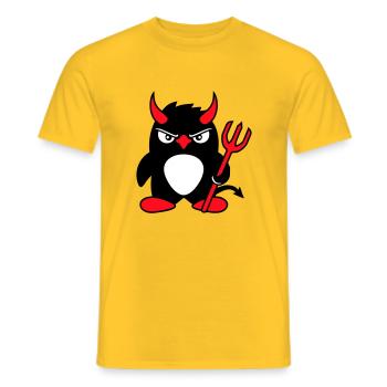 Pingouin Cornes de diable Trident Enfer Mal Satan - T-shirt homme - jaune - Devant - AI Model Male 178 dark (178cm)