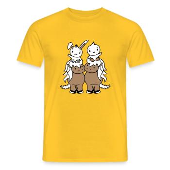 2 Hase Vogel Pferd reiten Reiter Pferdchen winken - Männer T-Shirt - Gelb - Vorne - AI Model Male 178 dark (178cm)
