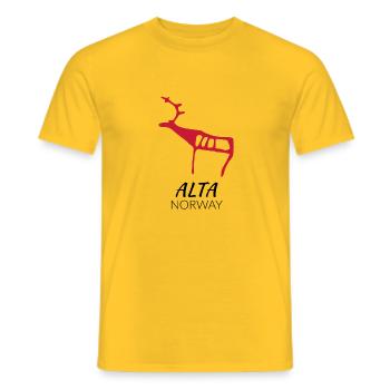 Alta, Norway (rock carving) - Men's T-Shirt - yellow - Front - AI Model Male 178 dark (178cm)