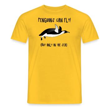 Penguins can fly (But only in the sea) - fun4m3 - Men's T-Shirt - yellow - Front - AI Model Male 178 dark (178cm)