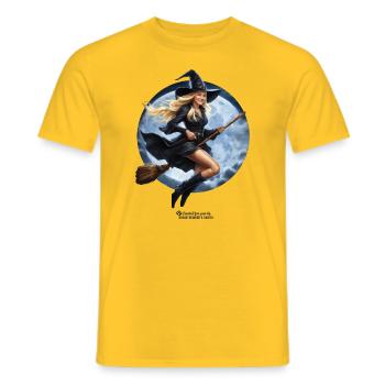 Witch on broom - Men's T-Shirt - yellow - Front - AI Model Male 178 dark (178cm)