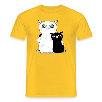 weiße Katze schwarzer Kater - Männer T-Shirt - Gelb - Vorne - AI Model Male 178 dark (178cm)