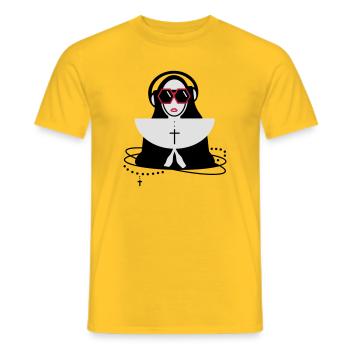 Nonne mit Sonnenbrille und Kopfhörer - Männer T-Shirt - Gelb - Vorne - AI Model Male 178 dark (178cm)