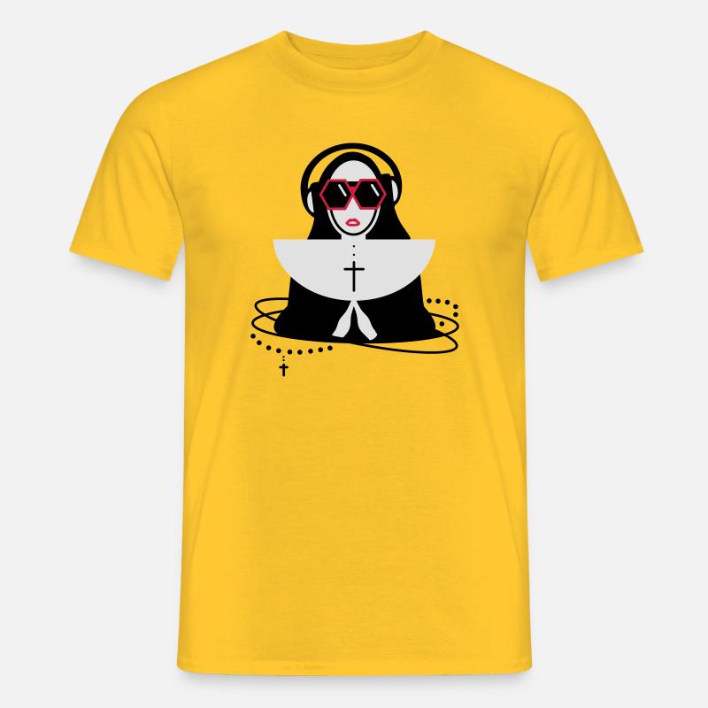Nonne mit Sonnenbrille und Kopfhörer - Männer T-Shirt - Gelb