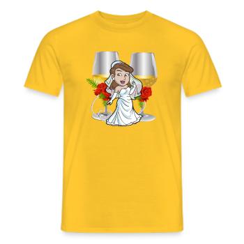 Cartoon Bride Toast with Roses - Men's T-Shirt - yellow - Front - AI Model Male 178 dark (178cm)
