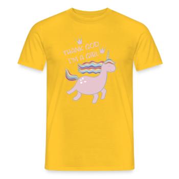 Thank God, I'm a girl - unicorn - Men's T-Shirt - yellow - Front - AI Model Male 178 dark (178cm)